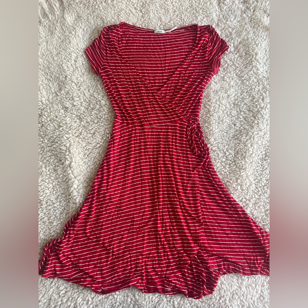 Kimchi Blue Red and White Striped Midi Wrap Dress